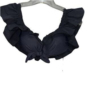 Amir Slama AMS Black Ruffle Bikini Top Sz Medium, Tie Front Padded Off Shoulder